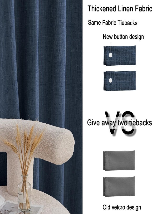JSFLY Jacquard Linen Curtains 63 inch Length 2 Panels Thick Faux Linen Blended Window Drapes Burlap Textured Curtains with Grommet for Living Room Bedroom Farmhouse (42x63 Navy) Natural - Image 3